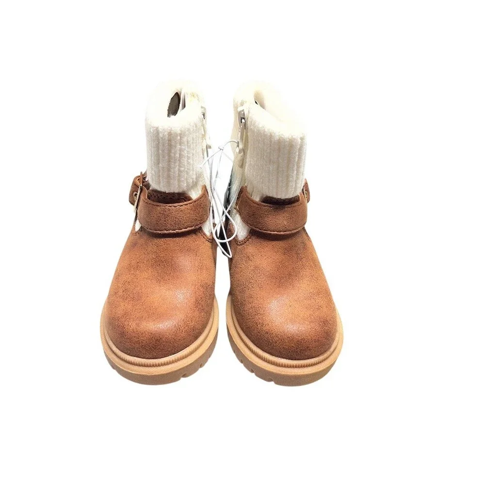 Cat & Jack‎ Trista Toddler Girls Ankle Boots Brown Buckle Side Zip Size 6